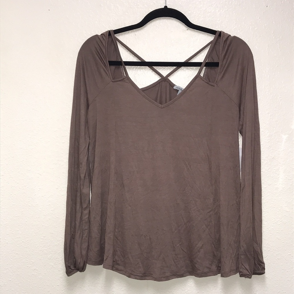 Charlotte Russe NWT Women’s Medium Brown Long Sleeve Criss Cross V-Neck Shirt